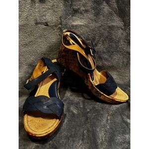 b.o.c Shoes Womens Size 10 Blue Floral Cork Wedge Sandals Comfort Strappy Summer